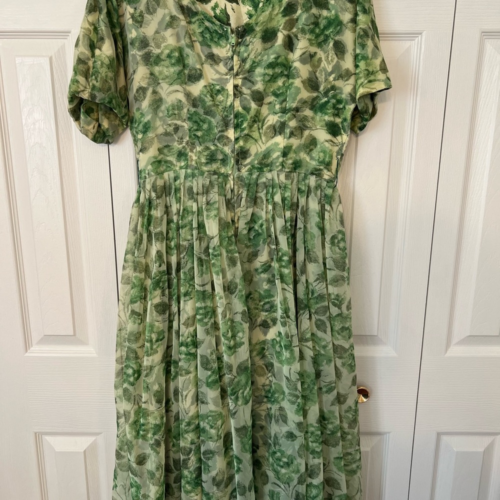 Vintage Handmade Tea Garden Party dress, Green Floral